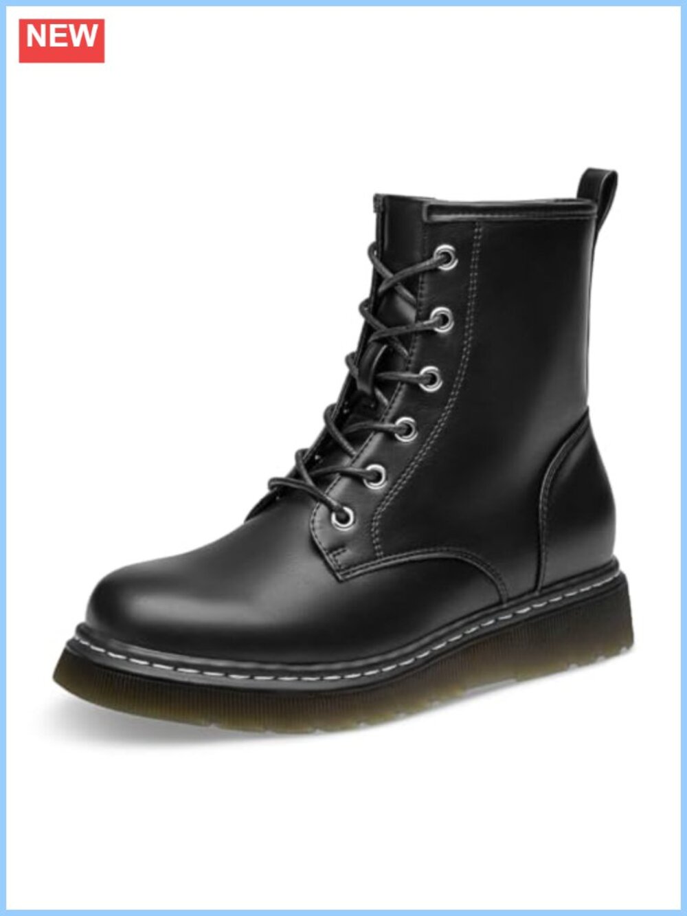 Lace-Up Low Platform Combat Ankle Boots Faux Leather Side Zip Round Toe Women
